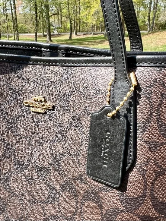 Coach Large City Tote Bag - Black/Walnut - Picture 2 of 12